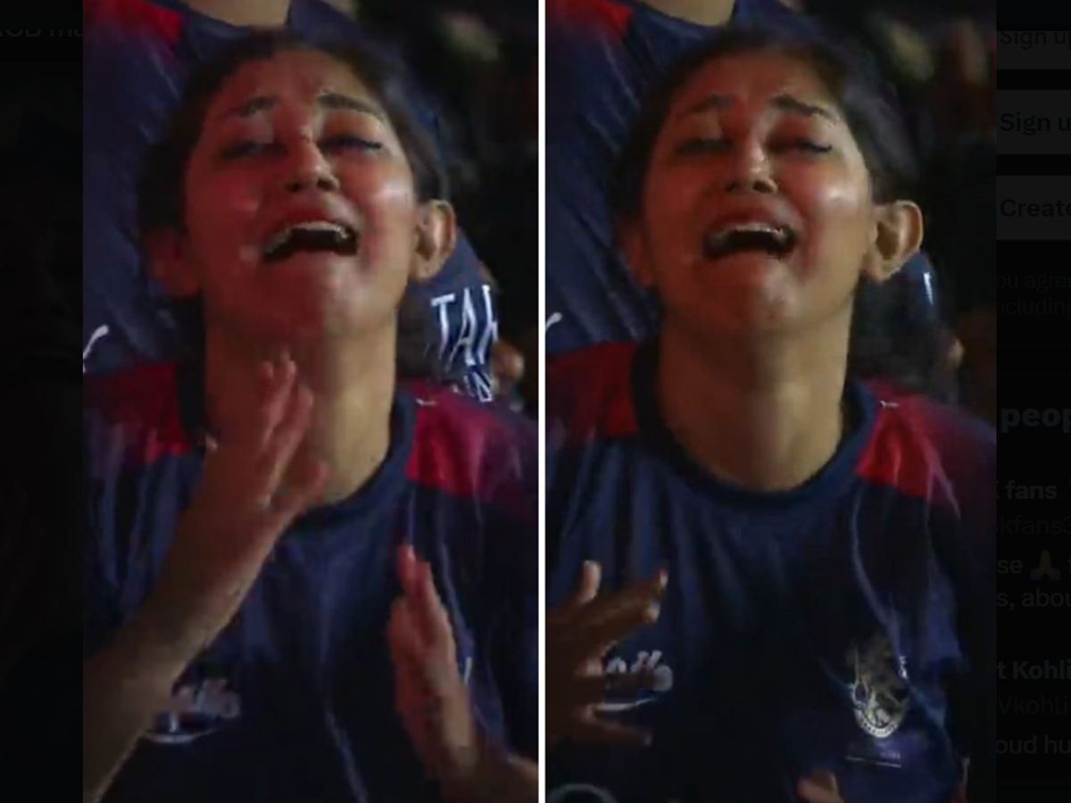 A female RCB fan burst into tears after RCB lost against Lucknow
