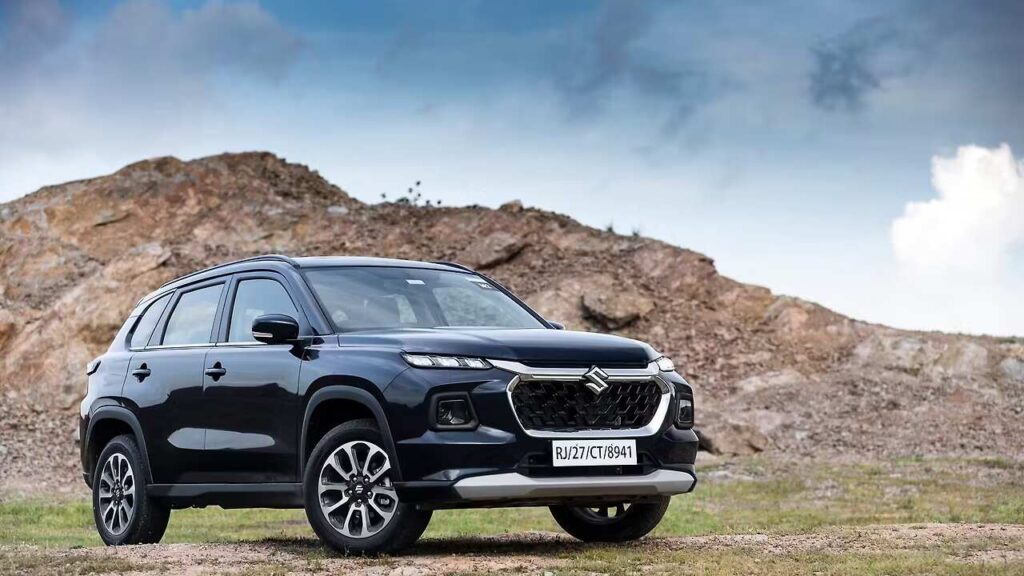 2025 Maruti Suzuki Grand Vitara S-CNG exterior in Nexa Blue, showcasing modern SUV design