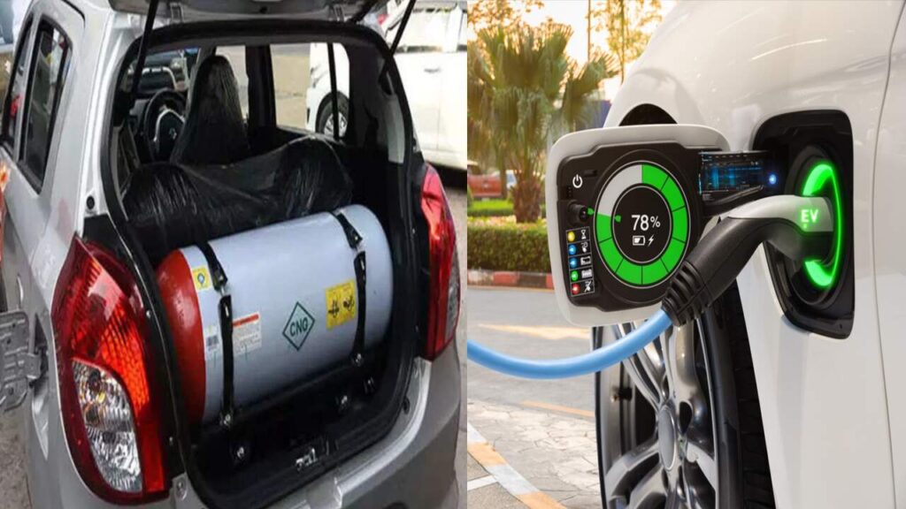 Maruti Suzuki CNG car at a refueling station in an Indian city, highlighting affordable fuel options for middle-class families.