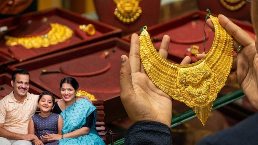 Indian gold jewelry display, representing impact on buyers during 2025 price drop.