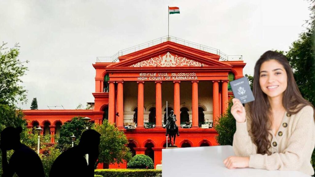 Karnataka High Court facade with clear signage for article on passport ruling for married women.