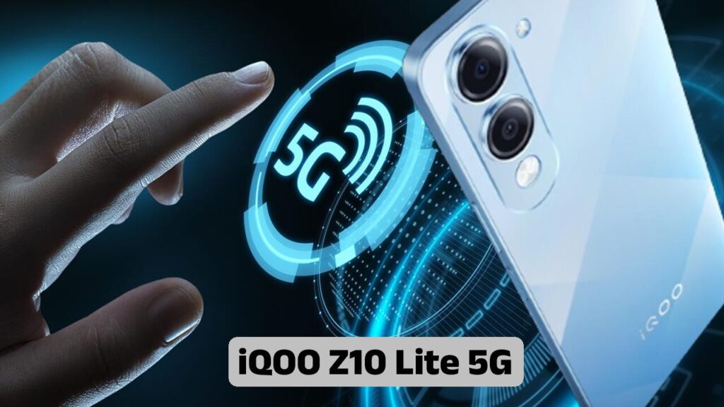 iQOO Z10 Lite 5G smartphone in Titanium Blue, showcasing premium design