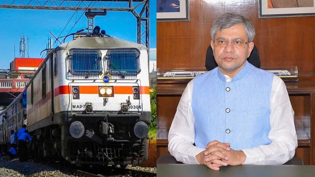 Indian Railways train at a station platform – Image showing a train at a platform, representing Indian Railways’ Tatkal booking system.