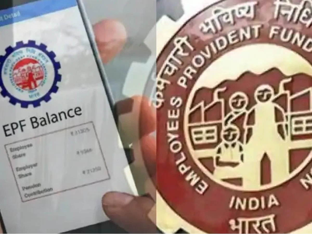 Illustration of EPFO website interface showing PF passbook with updated balance and interest.