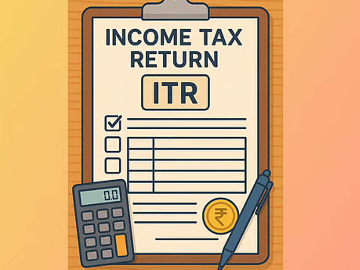 Illustration of a person selecting ITR form on a computer, with tax documents, for salaried employees avoiding mistakes in 2025.