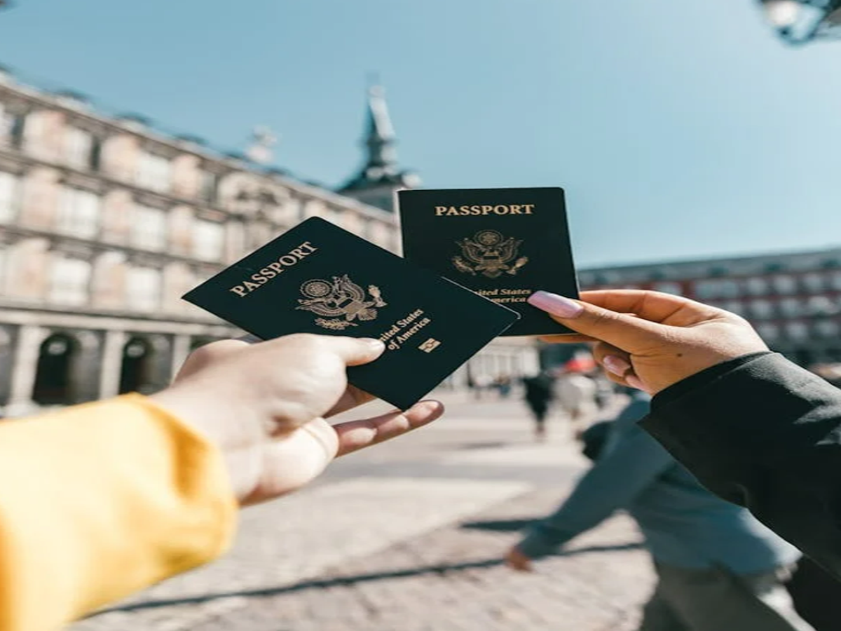 Indian passport with a world map in the background, symbolizing visa-free travel to 59 countries.