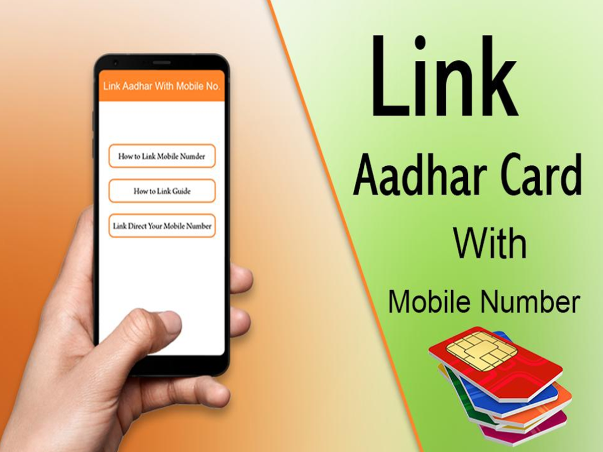 Person submitting Aadhaar card at an Aadhaar enrollment center for mobile number linking.