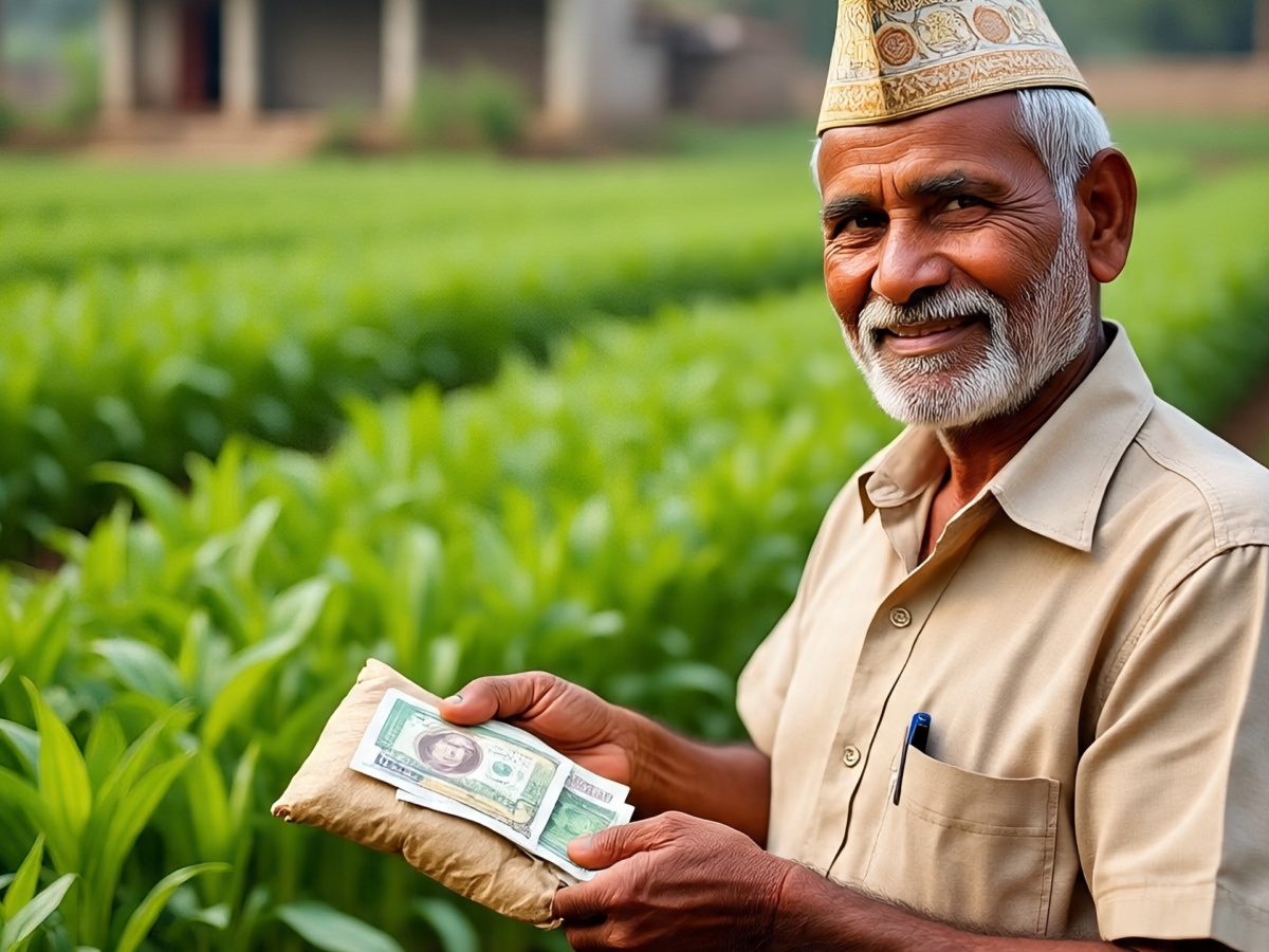 Farmer updating eKYC for PM Kisan beneficiary status on computer