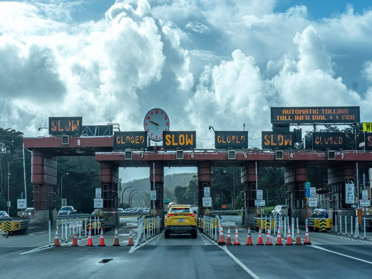 Illustration of national highway expansion with toll plaza in India