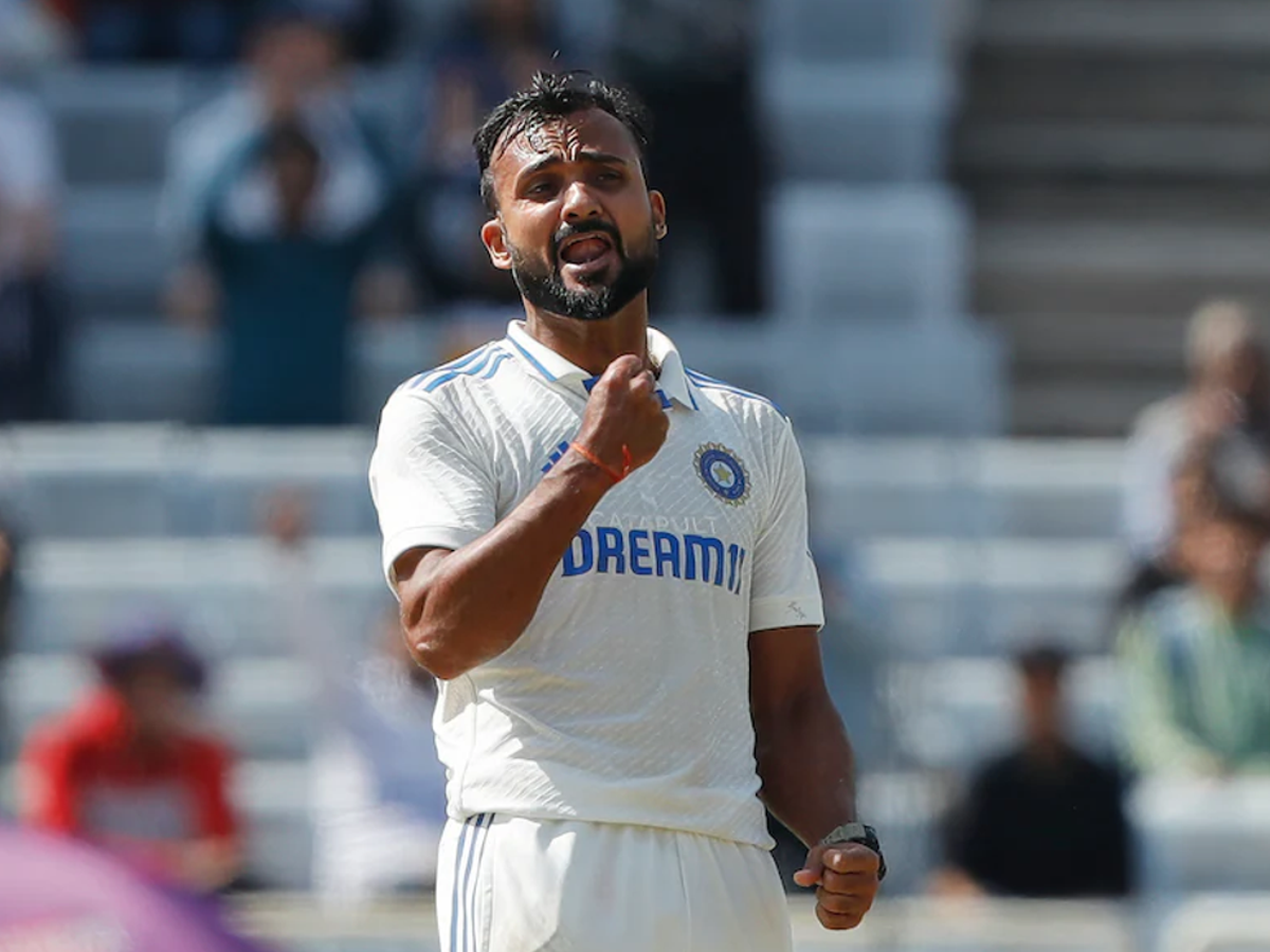 Indian cricketer Akash Deep celebrating his 10-wicket haul at Edgbaston Test, dedicated to his sister fighting cancer
