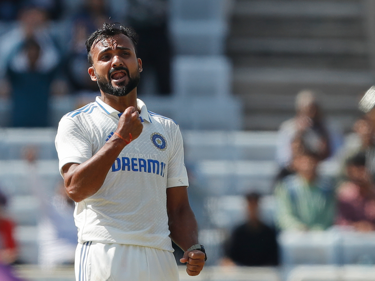 Indian pacer Akash Deep celebrating a wicket during the second Test against England at Edgbaston, 2025.