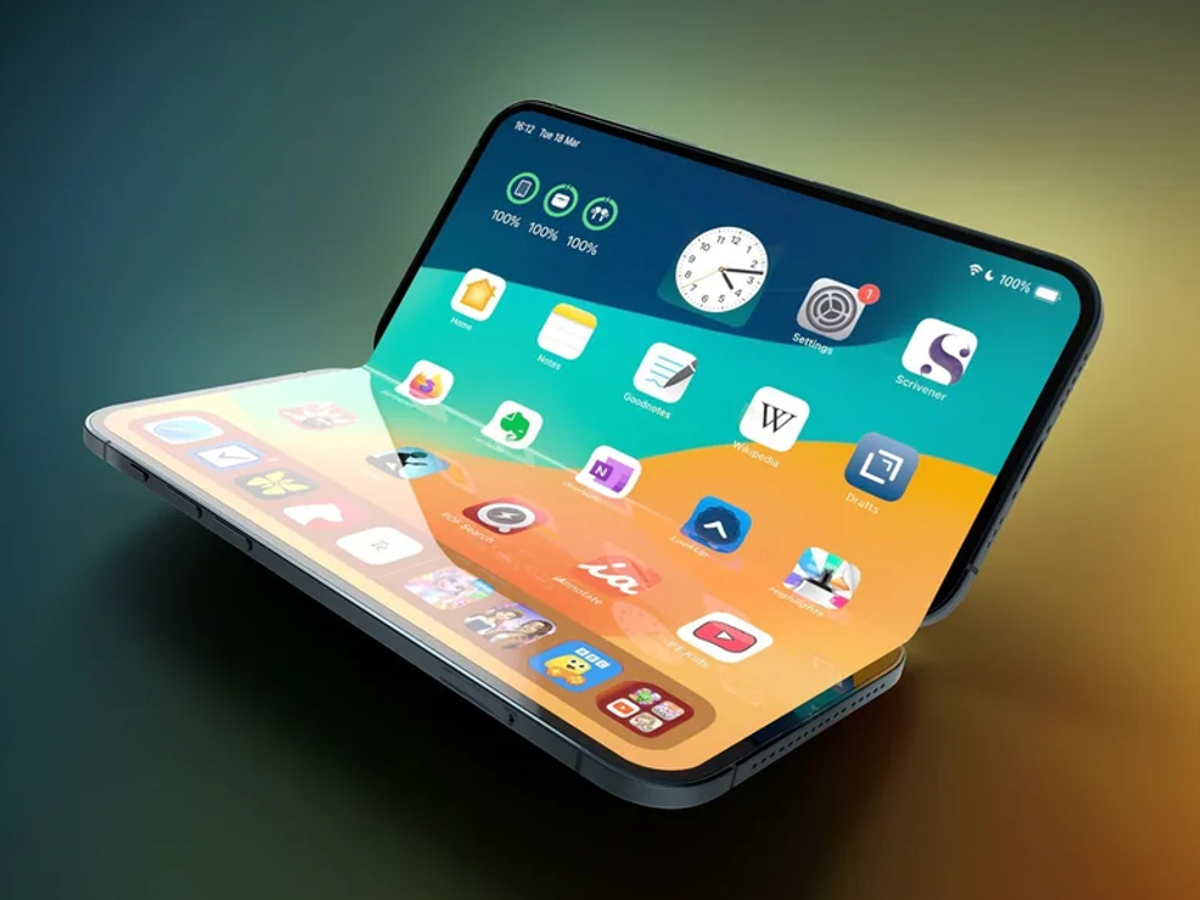 Premium foldable iPhone design featuring book-style fold and outer screen