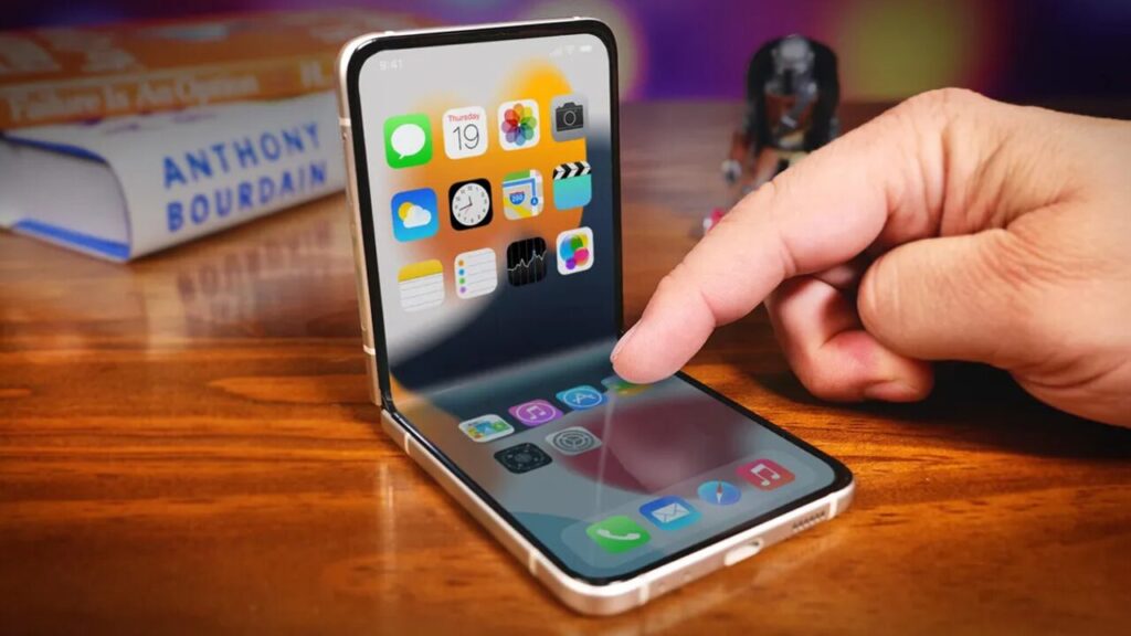 Premium foldable iPhone design featuring book-style fold and outer screen