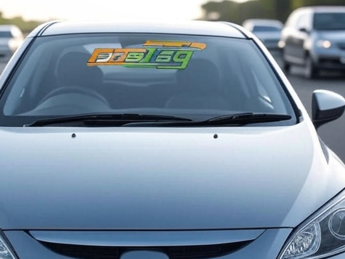 Illustration of FASTag affixed on vehicle windshield with NHAI compliance guidelines