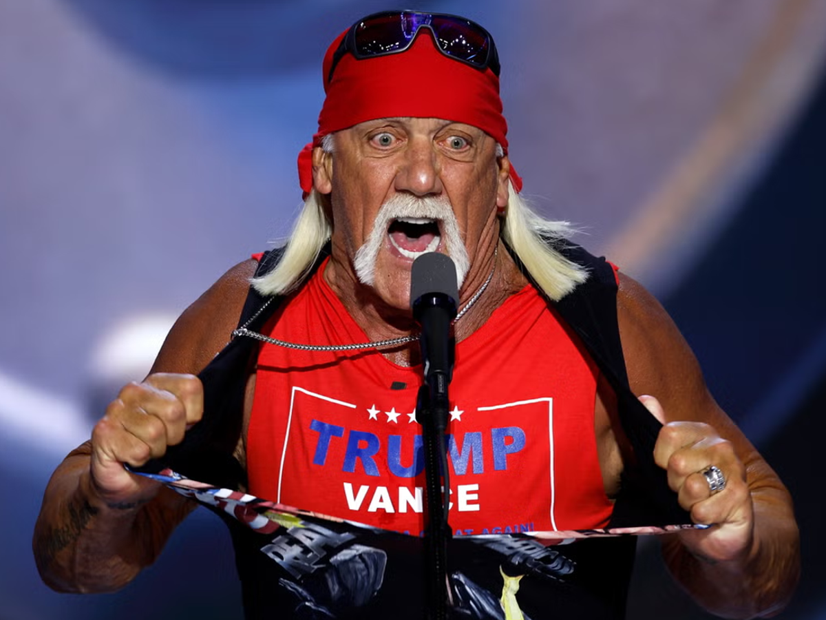 Hulk Hogan in Rocky III as Thunderlips, facing Sylvester Stallone in the ring.