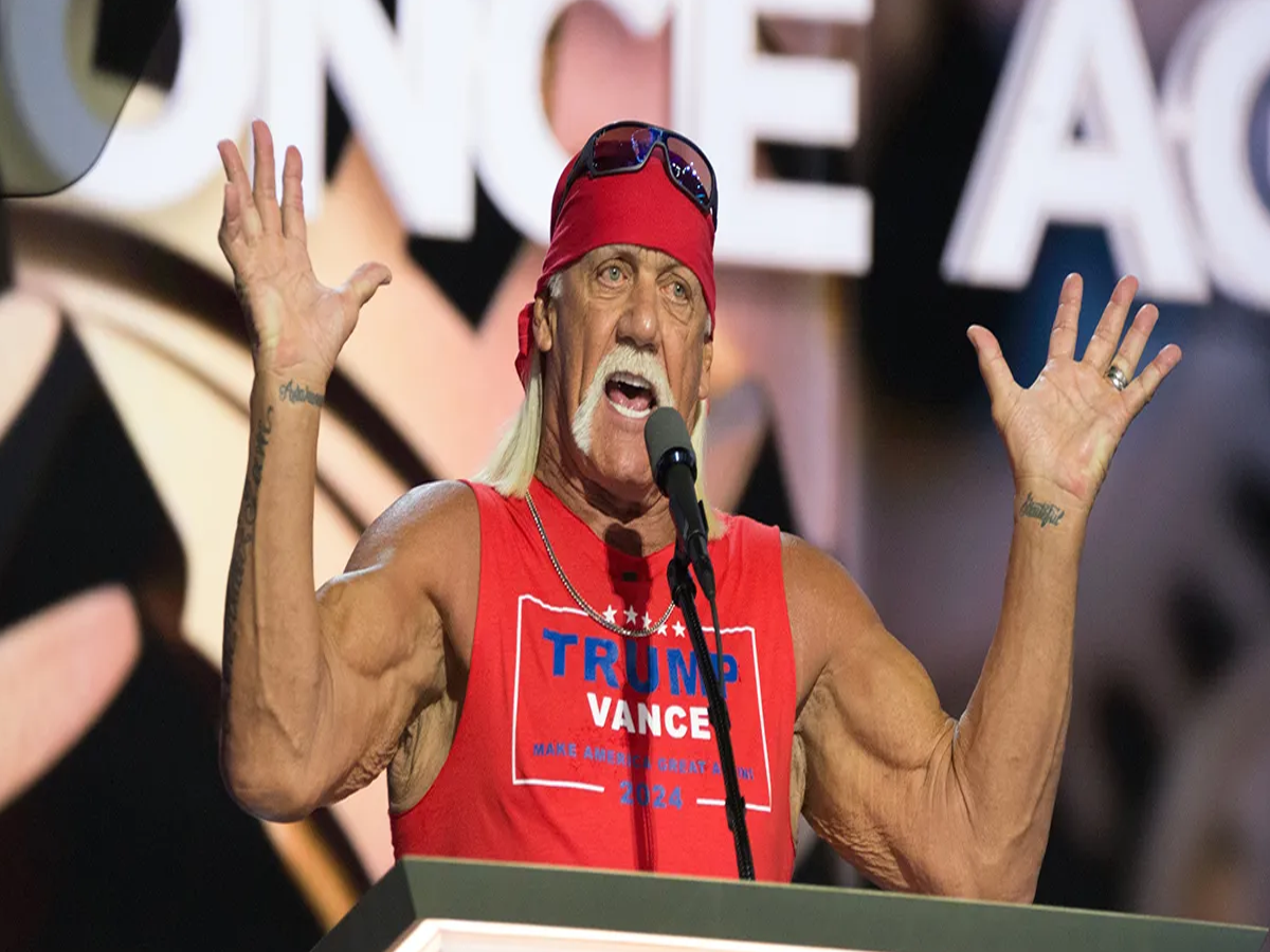 Hulk Hogan with Donald Trump at the Republican National Convention, showing his political endorsement.