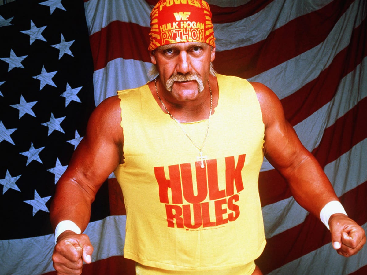 Hulk Hogan lifting Andre the Giant at WrestleMania III, a historic moment in WWE history.