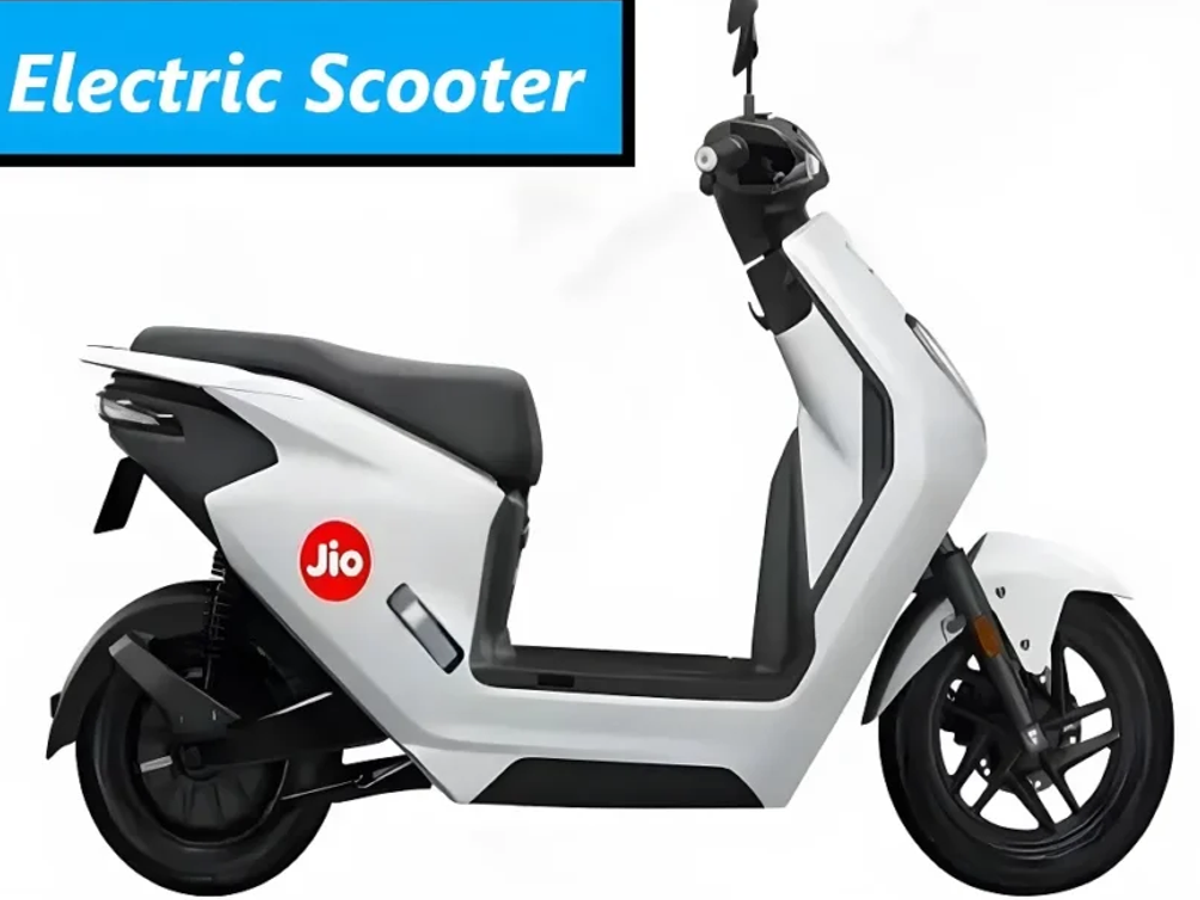 Rider using Jio Electric Scooter on NH-48 highway in Karnataka