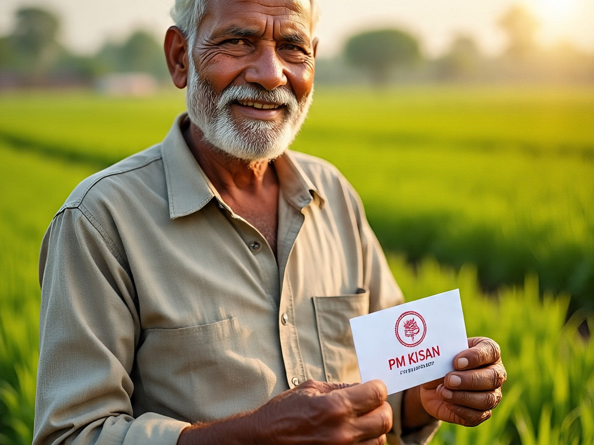 Farmer checking PM Kisan beneficiary list on mobile device