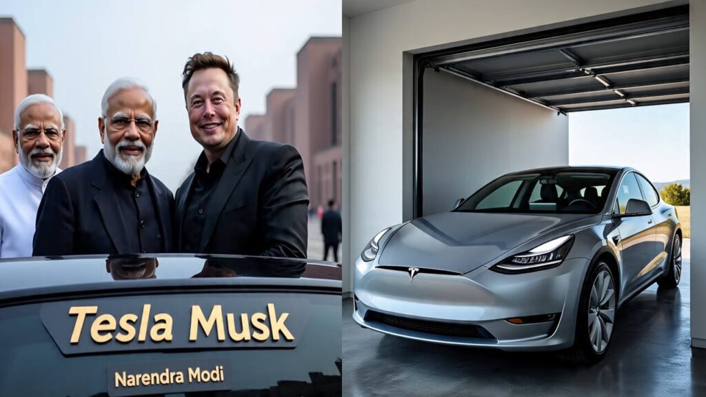 Tesla Model Y on Indian roads with charging station