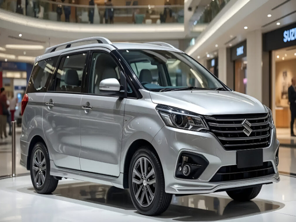 Interior of 2025 Maruti Ertiga CNG with dual-tone cabin and SmartPlay infotainment system