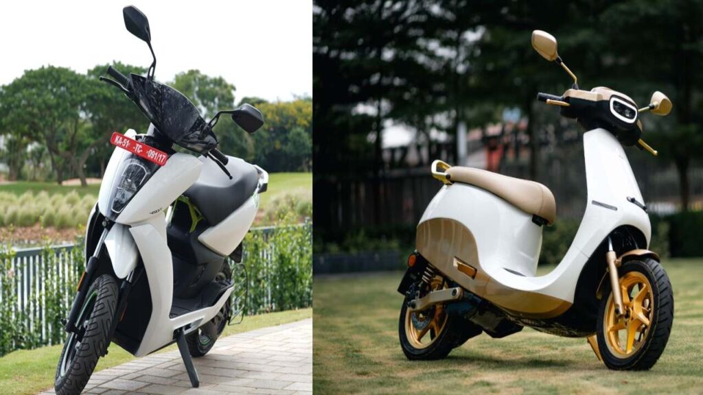 Ather 450X electric scooter with its touchscreen dashboard displayed prominently