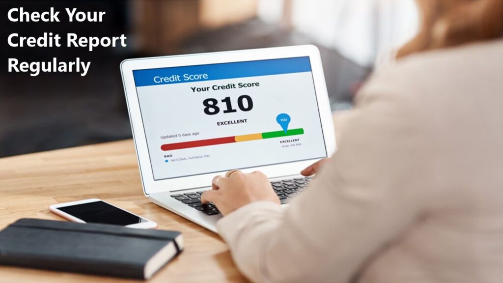 Illustration of a person reviewing a credit report on a laptop, emphasizing financial health.