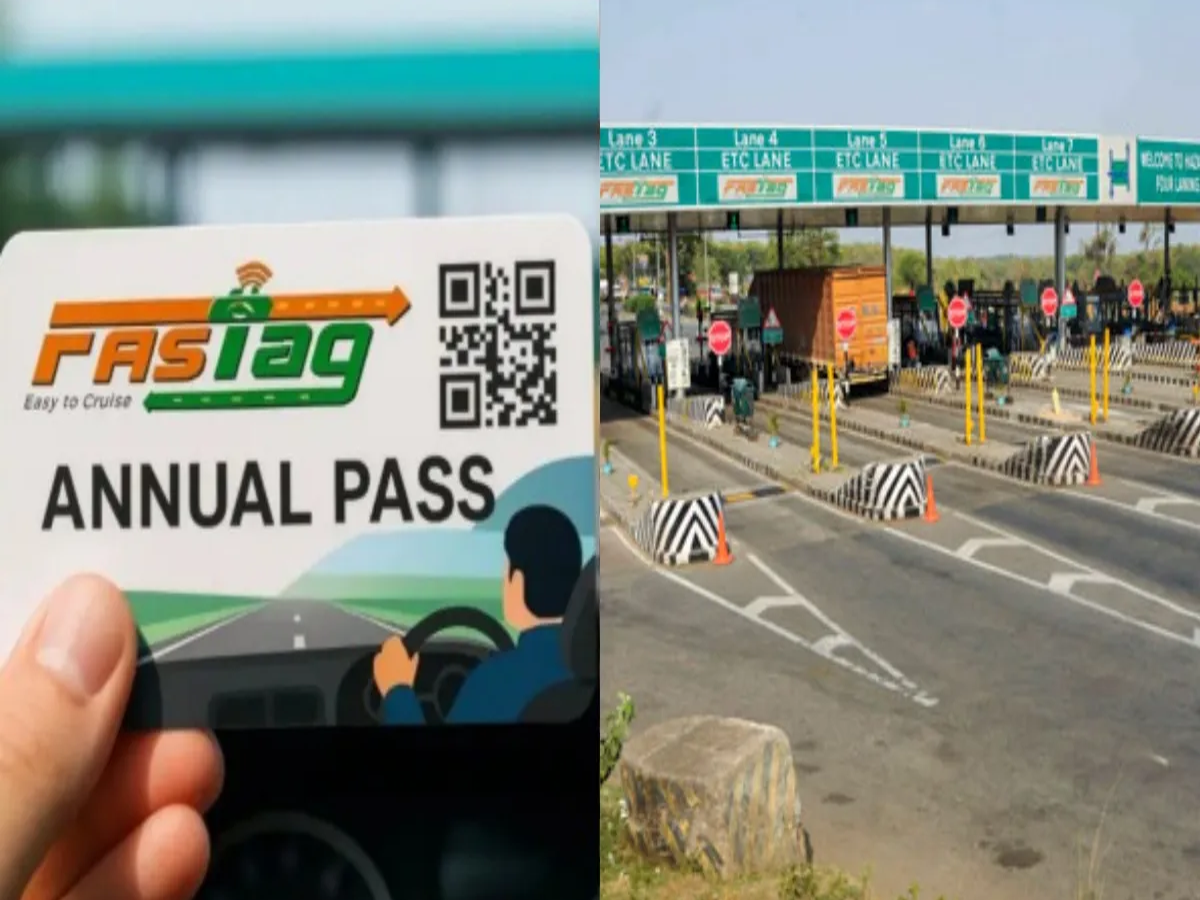 A toll booth on an NHAI-managed national highway with a FASTag scanner in operation.