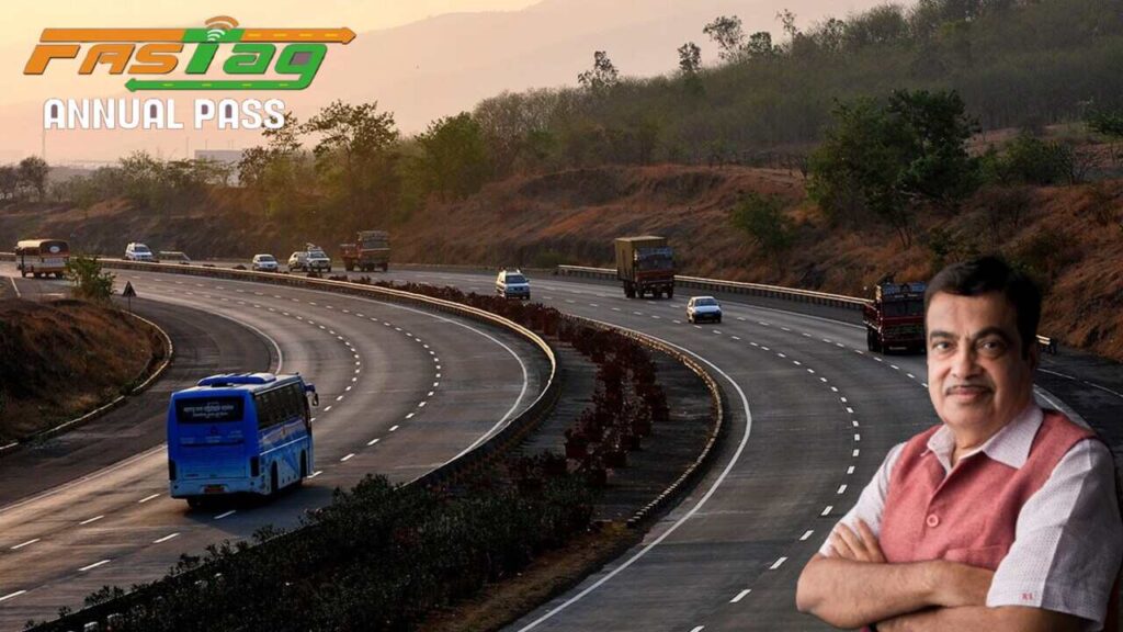 A toll booth on an NHAI-managed national highway with a FASTag scanner in operation.