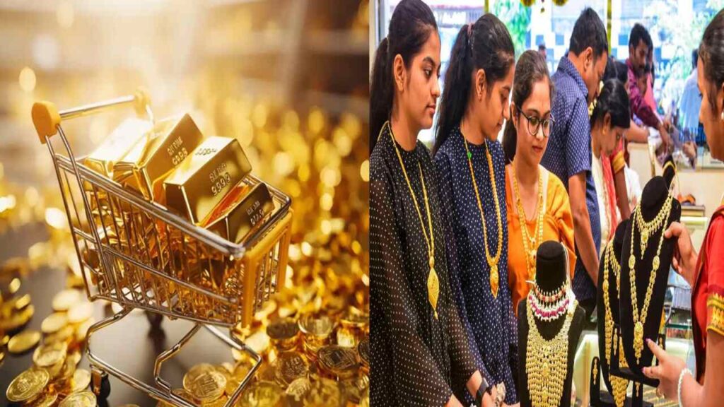 Indian gold jewelry displayed in a market, reflecting current prices.