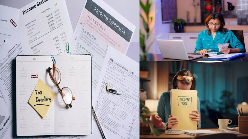Homemaker calculating passive income for ITR filing on laptop