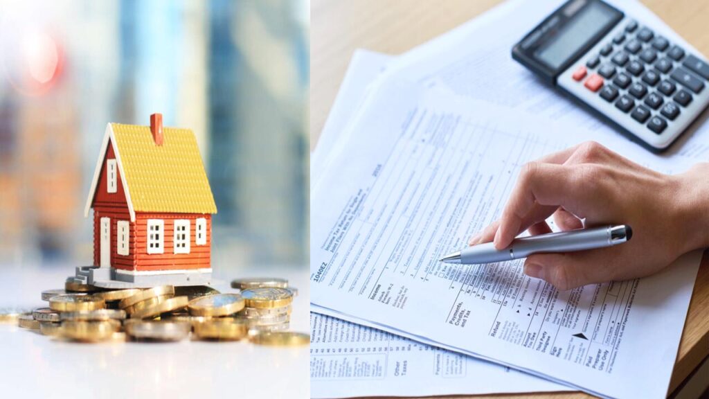 Illustration of a house with a tax form, representing house property income and ITR filing.