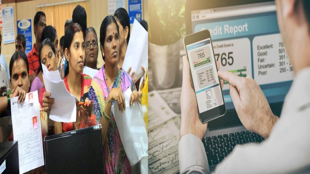 Illustration of a person checking CIBIL score on a laptop with low score reasons