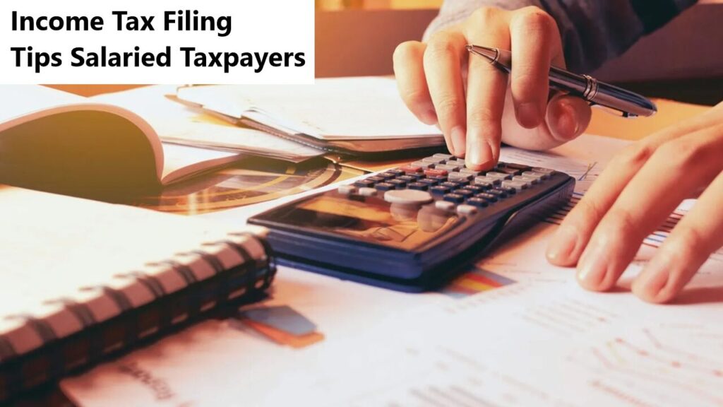Illustration of a salaried employee reviewing income tax documents for accurate filing.
