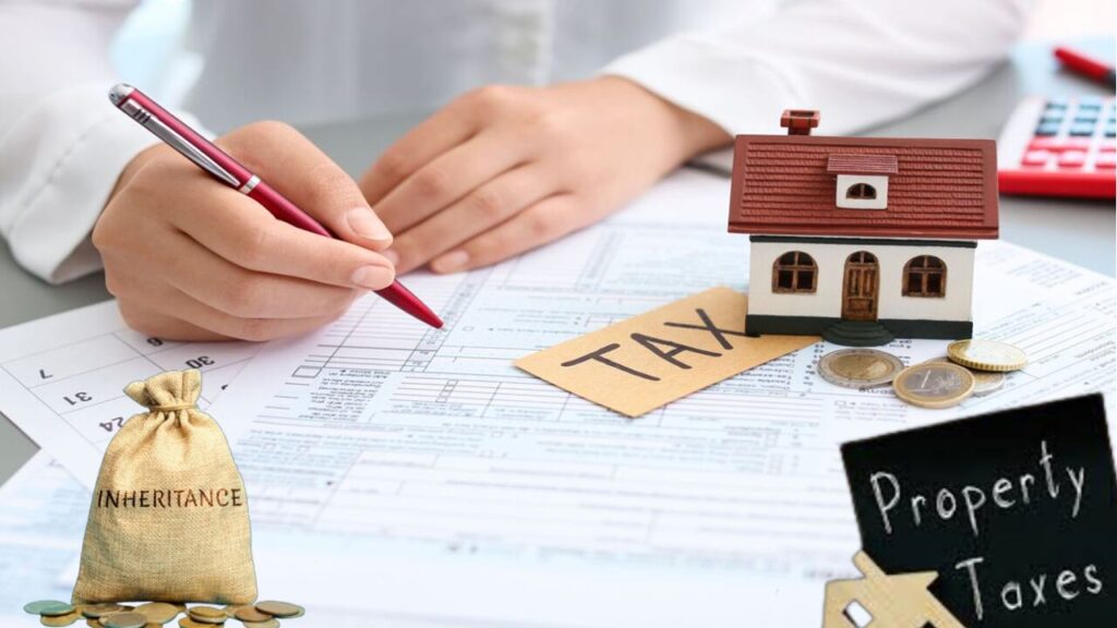 Illustration of family inheritance and tax documents in India