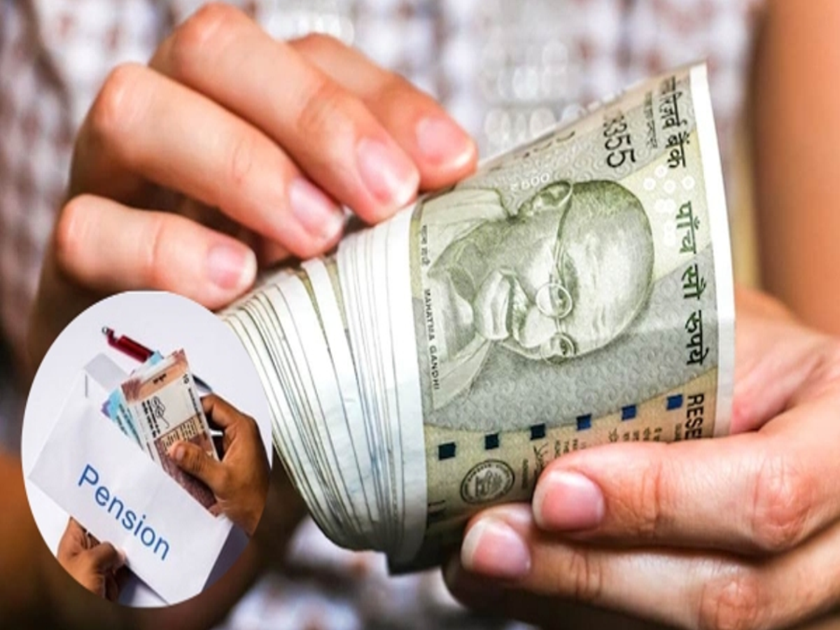 Senior citizen submitting Jeevan Pramaan Patra at a bank counter for pension continuation.