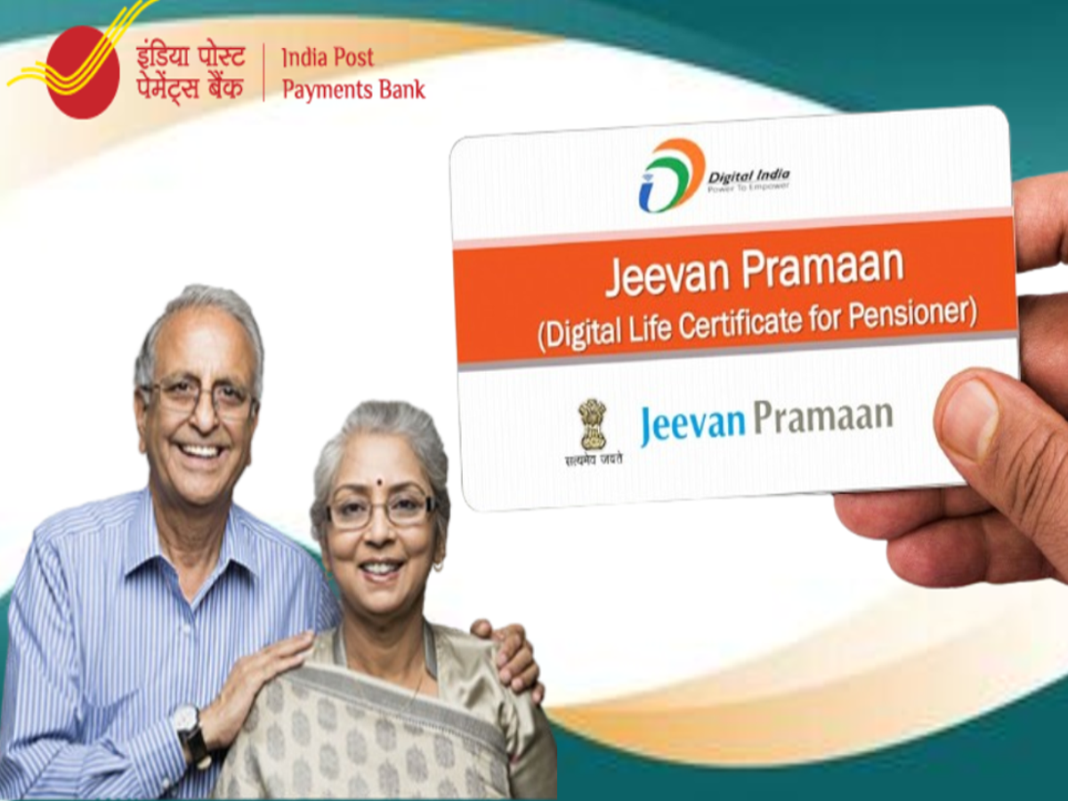 Mobile phone screen displaying DigiLocker or Umang app for Jeevan Pramaan Patra submission.