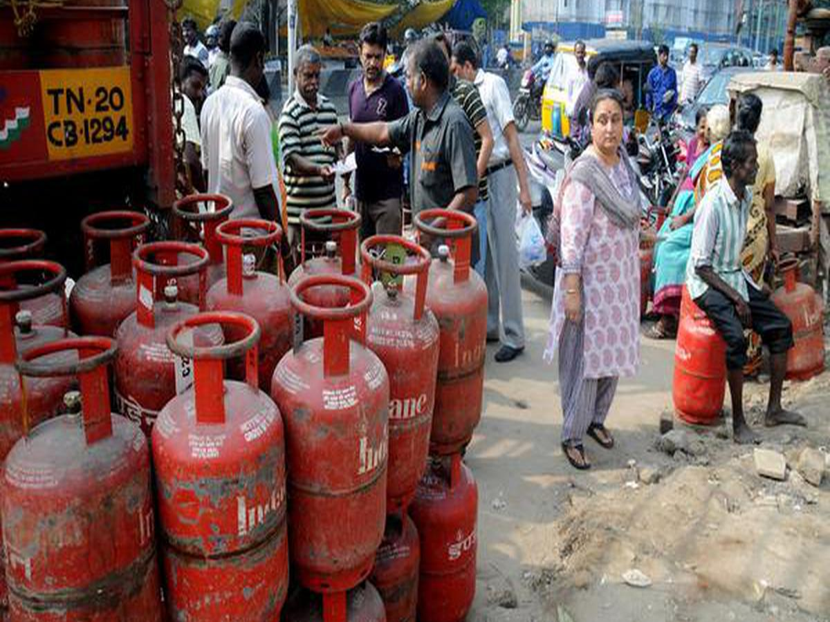Indian Oil LPG cylinder being inspected for safety