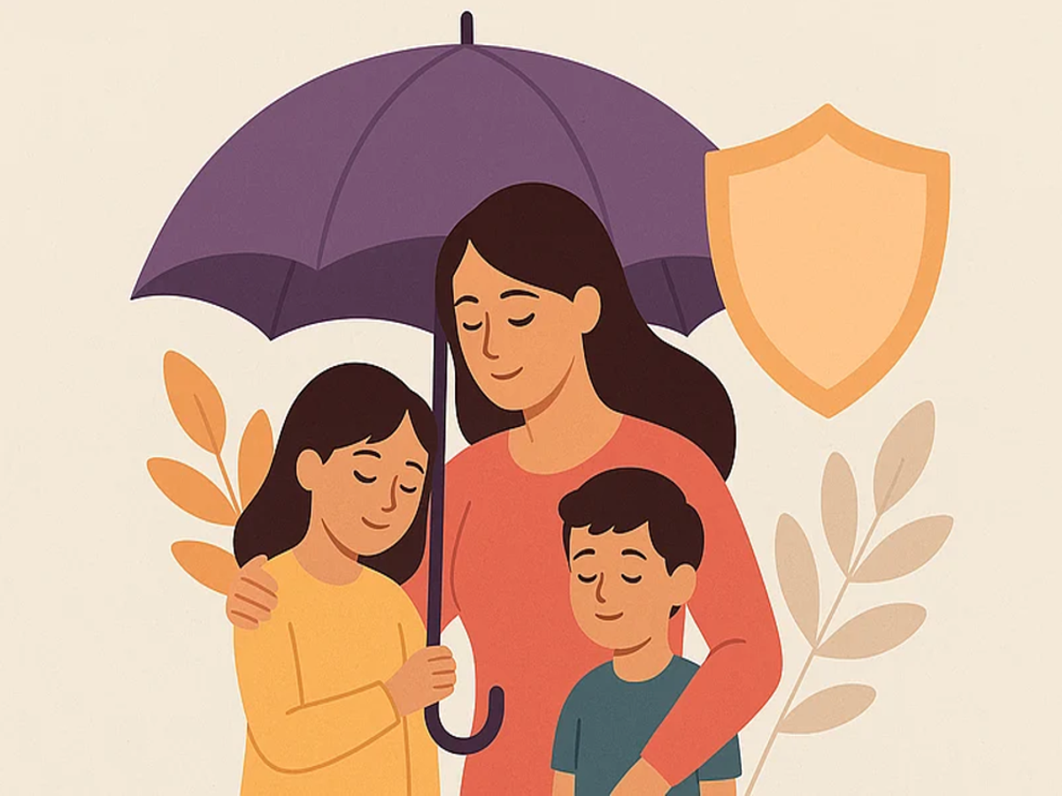 An illustration of a shield protecting a family, symbolizing MWPA’s role in securing their financial future.