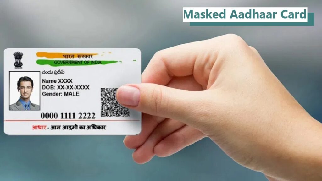 Illustration of a masked Aadhaar card showing only the last four digits for enhanced security.