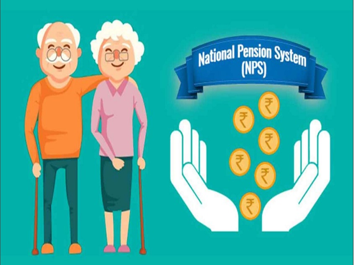 Illustration of a senior citizen couple planning retirement with NPS scheme
