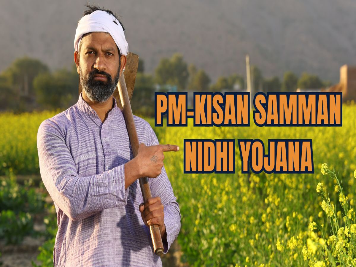 Indian farmers discussing PM Kisan scheme at a village meeting.