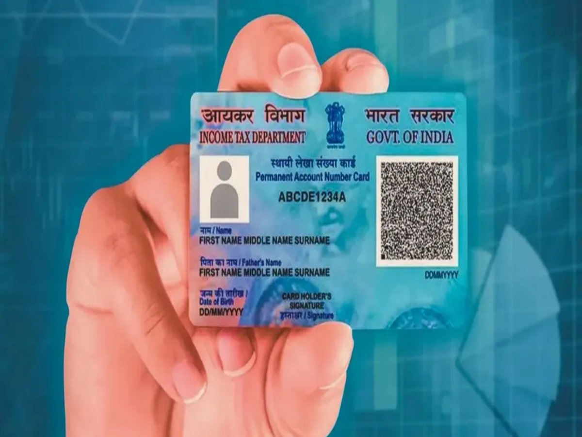 Illustration of a digital PAN card with a dynamic QR code, representing PAN 2.0 features.