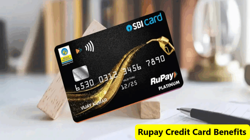 Illustration of a RuPay Credit Card with UPI payment interface, showcasing digital transactions.