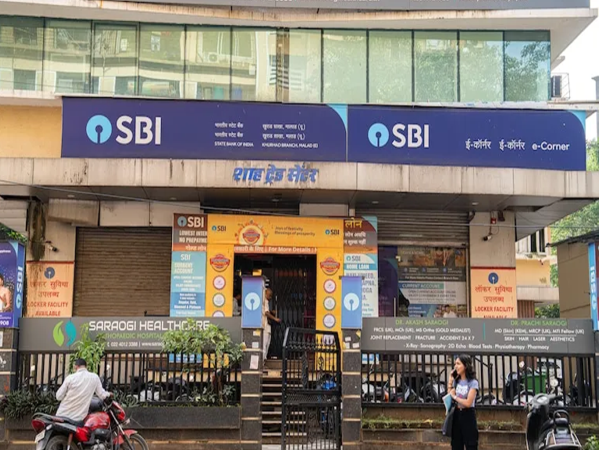 State Bank of India logo with digital banking interface