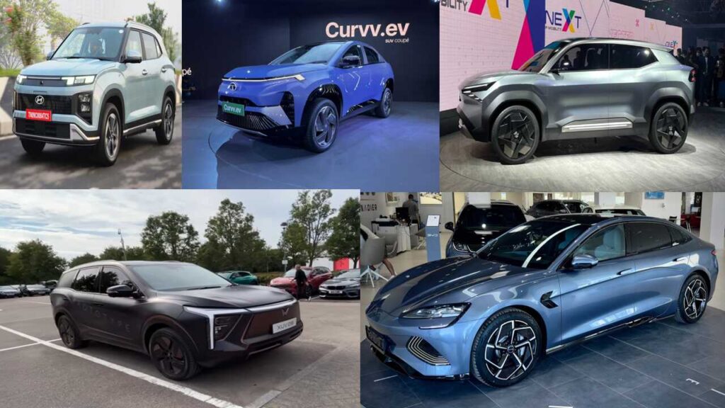 Tata Curvv EV coupe style electric SUV in motion on Indian roads.