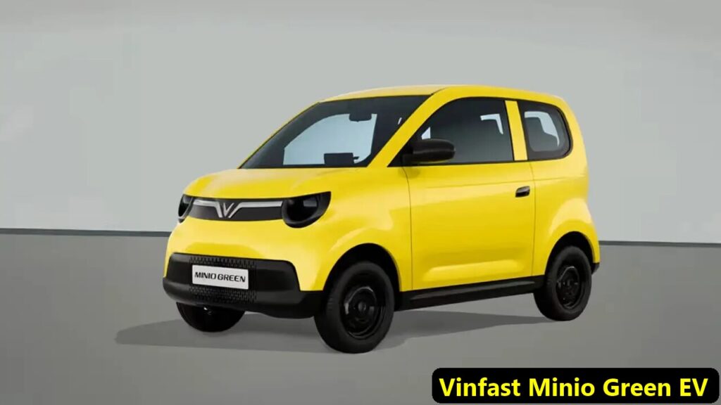 VinFast Minio Green EV parked on a city street, showcasing its compact design and LED headlights.