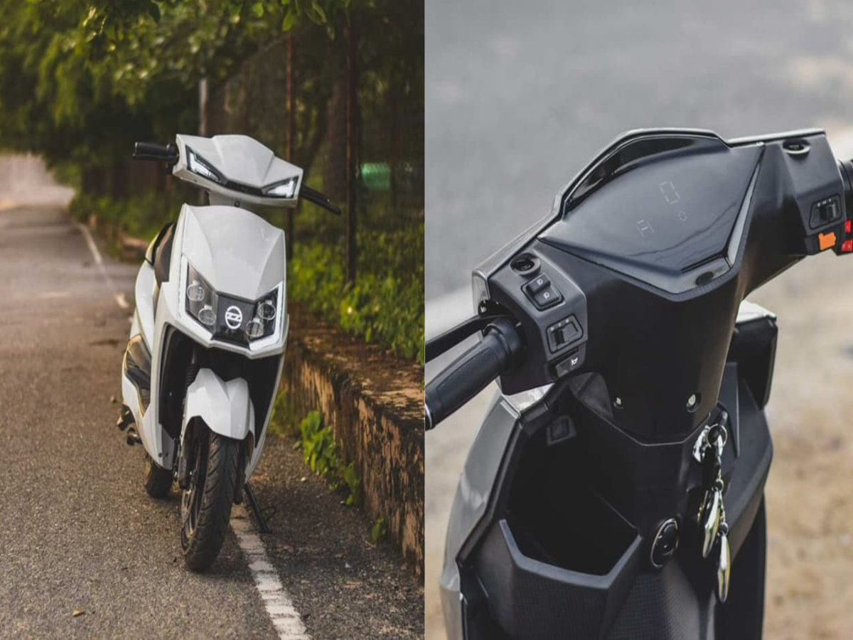 Close-up of Zelo Knight+ scooter’s smart features and vibrant dual-tone finish
