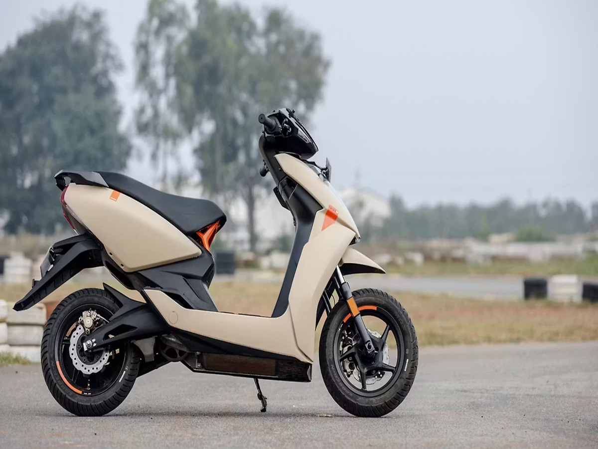 Ather 450X electric scooter with its touchscreen dashboard displayed prominently.