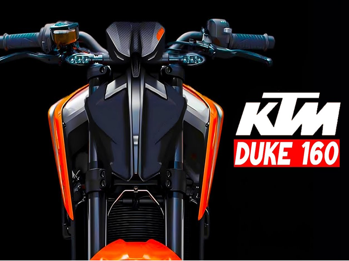 Close-up of KTM 160 Duke’s LED headlight and TFT instrument cluster with smart features.